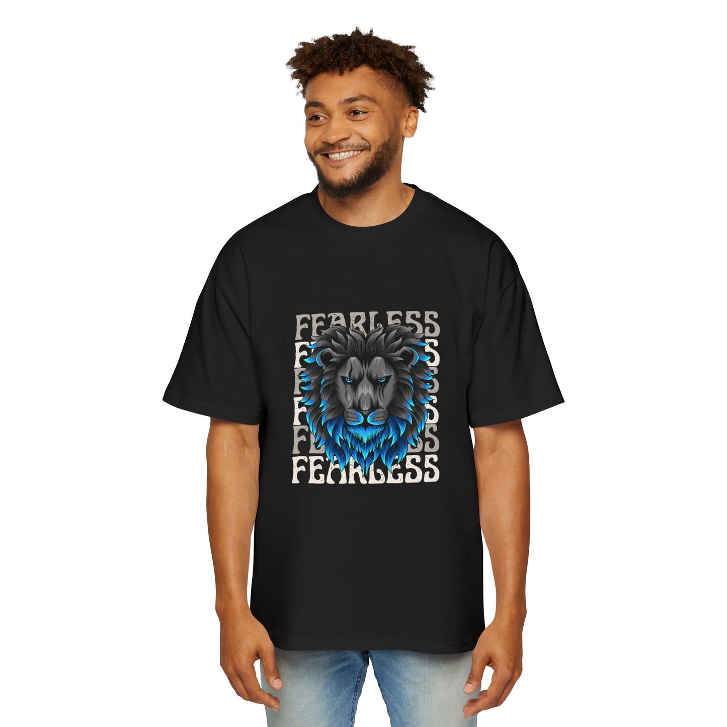 Fearless Lion Oversized Tee for Men - Bold Graphic T-Shirt