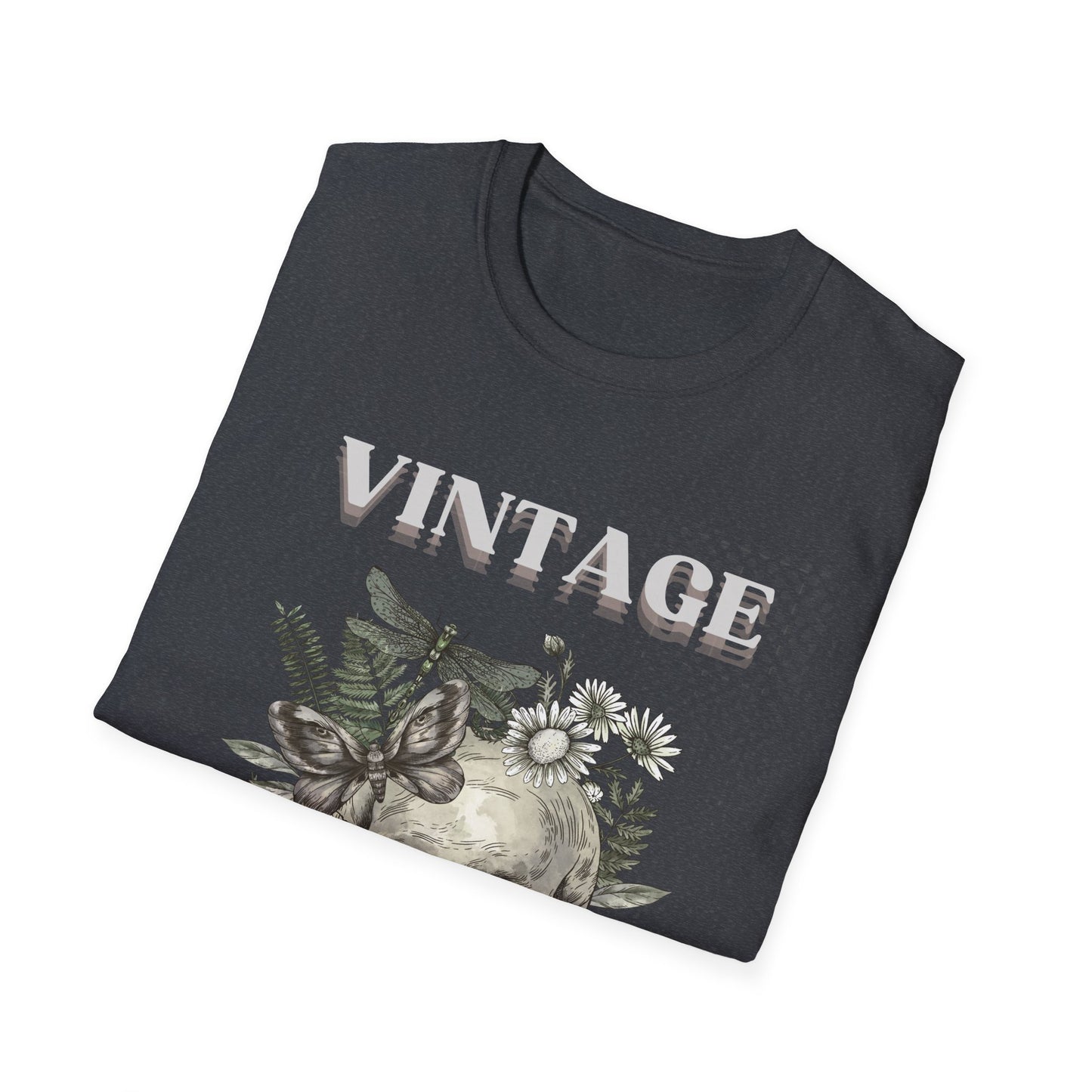 Vintage Skull Floral Unisex Softstyle T-Shirt