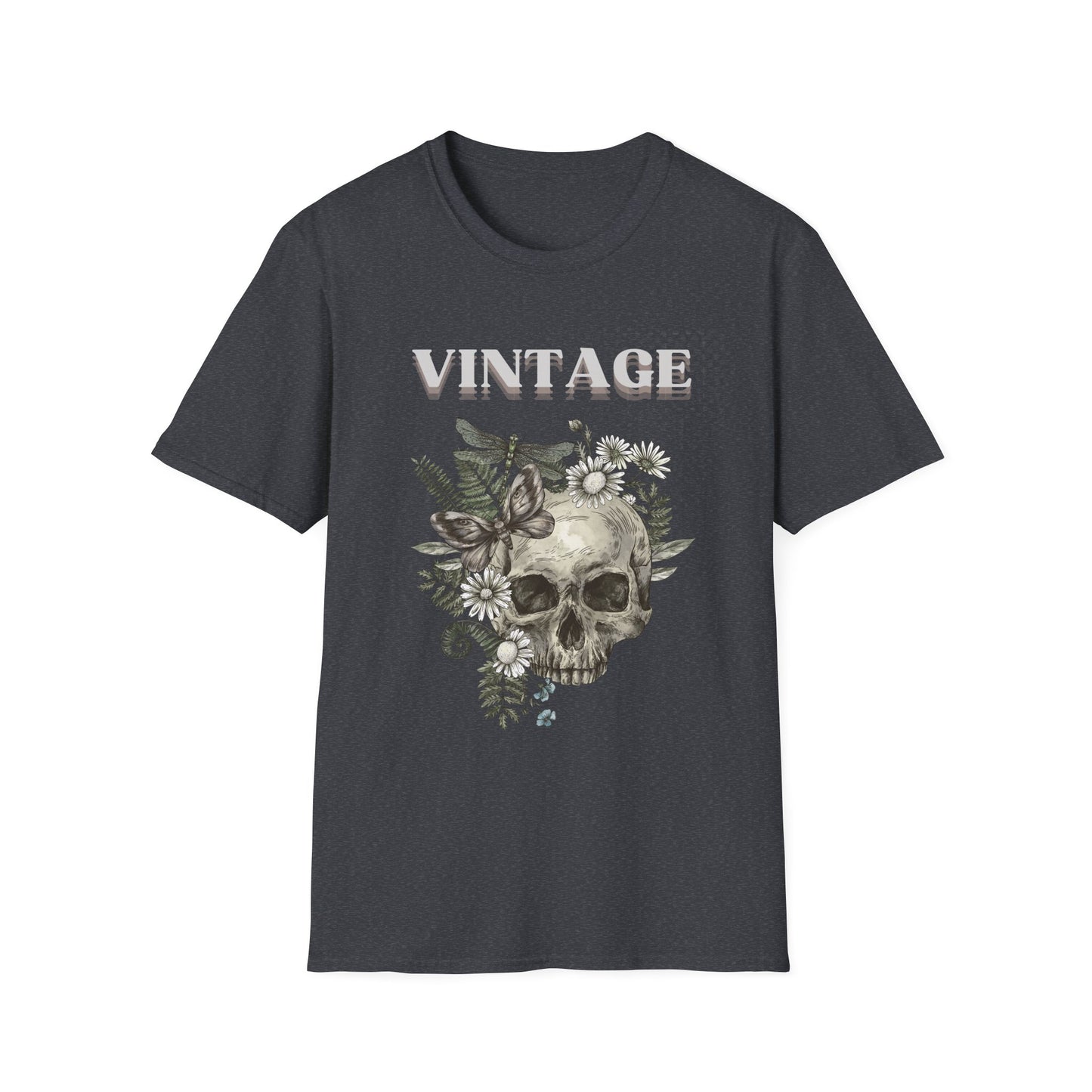 Vintage Skull Floral Unisex Softstyle T-Shirt