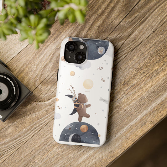 Astronaut Bear Tough Phone Case - Cute Galaxy Design for Kids & Nature Lovers