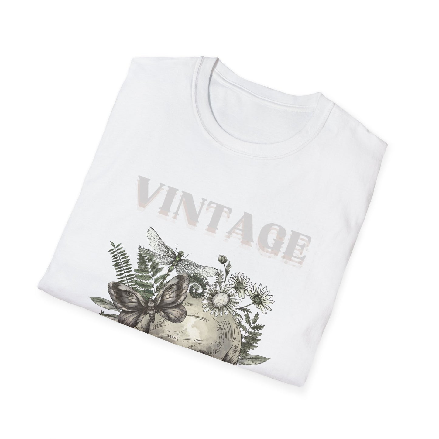 Vintage Skull Floral Unisex Softstyle T-Shirt