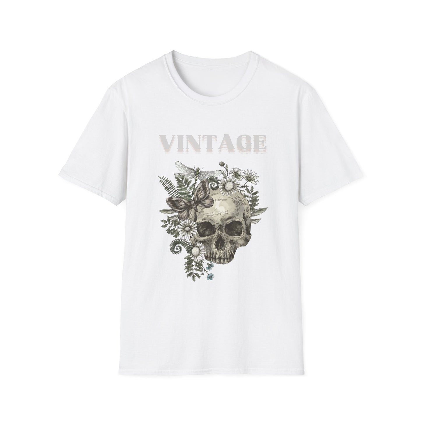 Vintage Skull Floral Unisex Softstyle T-Shirt